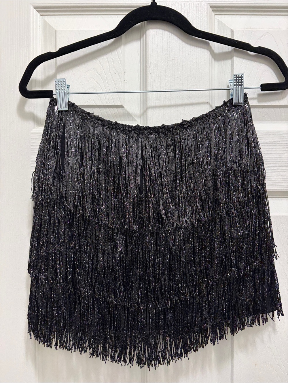 White Fox Boutique Black Fringe Mini Skirt